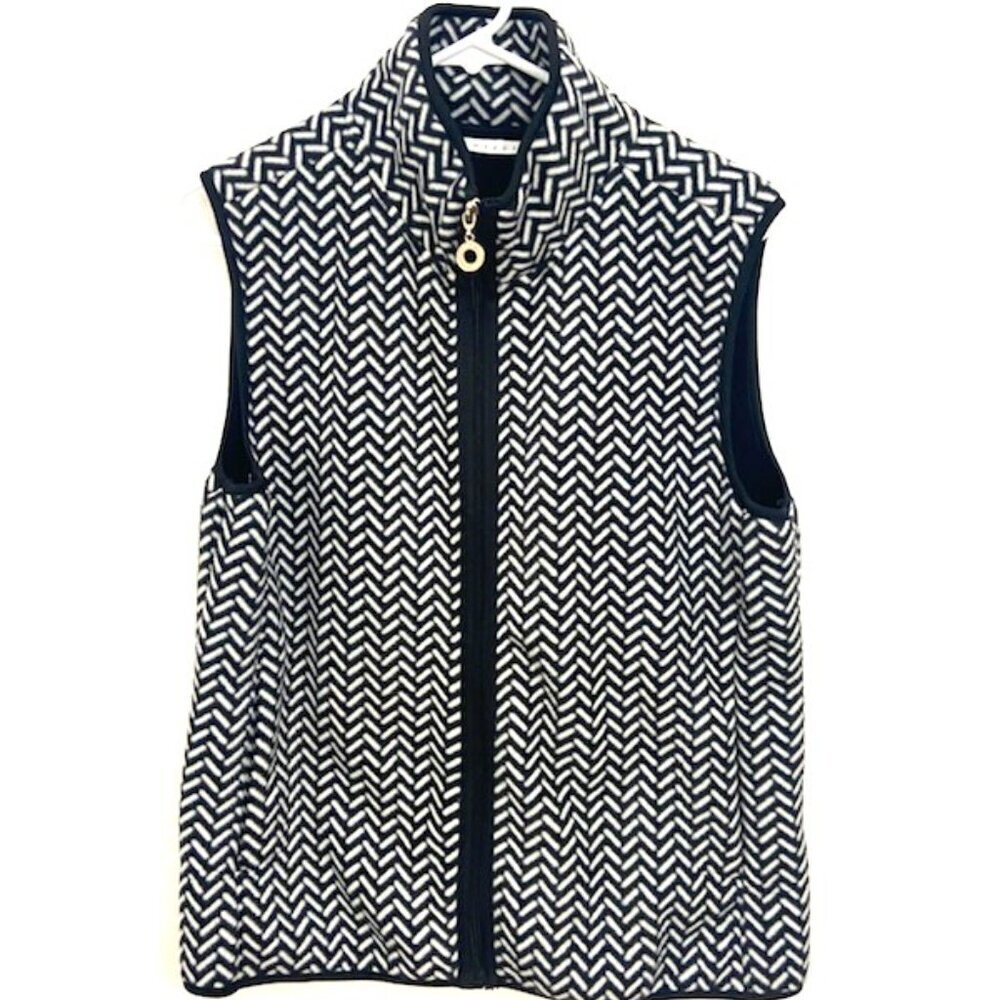 Tweeds Vest Women's Sz L Black & White Chevron Full Zip Cozy